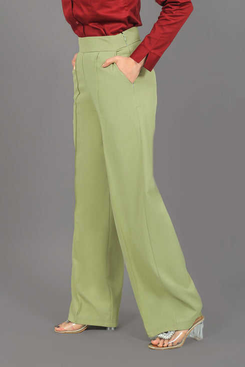 Veshbhoshaa Bluebird Women'S Light Green Bell Bottom Trouser
