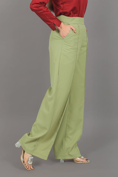 Veshbhoshaa Bluebird Women'S Light Green Bell Bottom Trouser