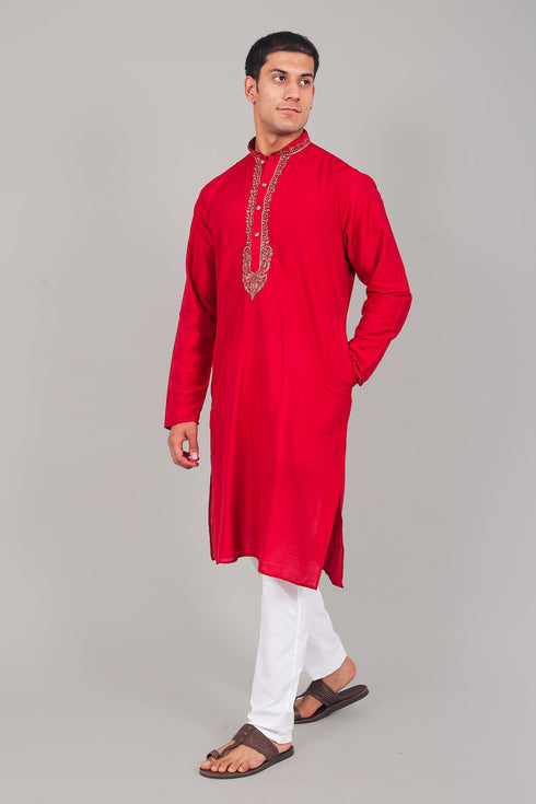 Veshbhoshaa Bluesaanchi Festive Embroidered Red Kurta Set