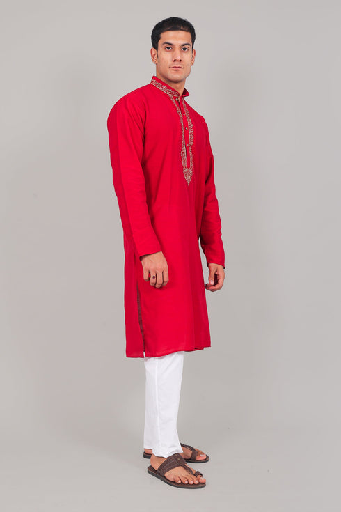 Veshbhoshaa Bluesaanchi Festive Embroidered Red Kurta Set