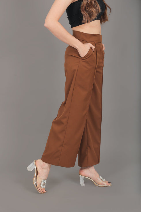 Veshbhoshaa Bluebird Women'S Caramel Short Bell Bottom Trouser