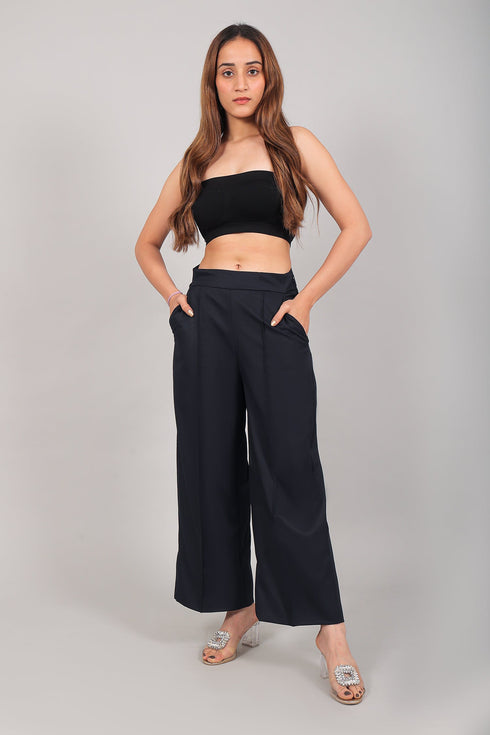 Veshbhoshaa Bluebird Women'S Black Short Bell Bottom Trouser