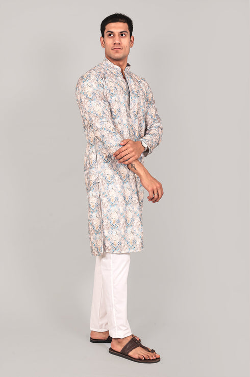 Veshbhoshaa Bluesaanchi Elegantly Casual Cream Textured Kurta Set