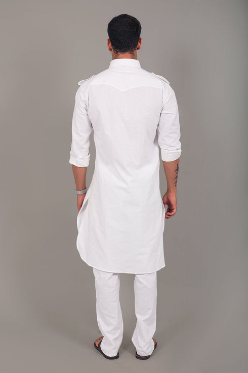 Veshbhoshaa Bluesaanchi Pathani White Color Kurta With Trouser Pant