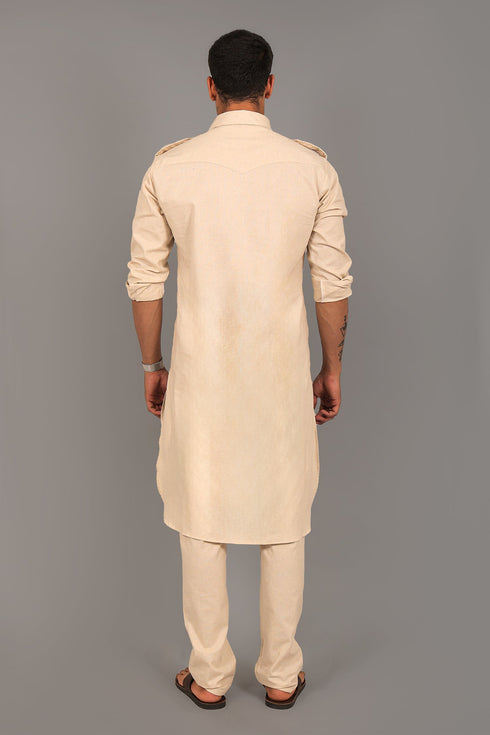 Veshbhoshaa Bluesaanchi Pathani Cream Color Kurta With Trouser Pant