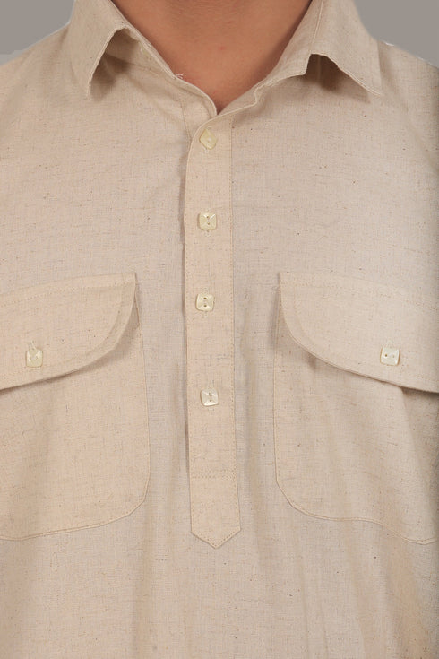 Veshbhoshaa Bluesaanchi Pathani Cream Color Kurta With Trouser Pant