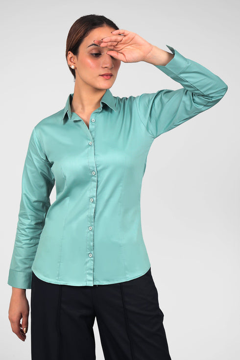 Veshbhoshaa Bluebird Women'S Sea Green Satin Shirt