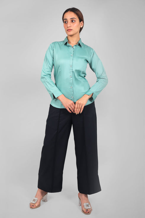 Veshbhoshaa Bluebird Women'S Sea Green Satin Shirt