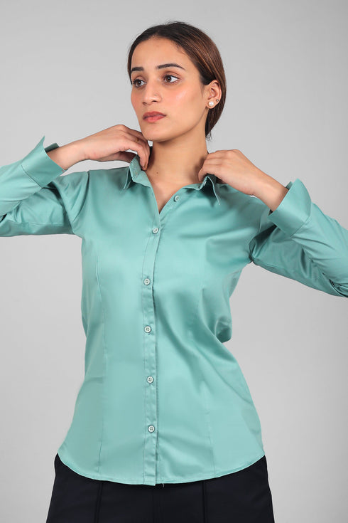 Veshbhoshaa Bluebird Women'S Sea Green Satin Shirt
