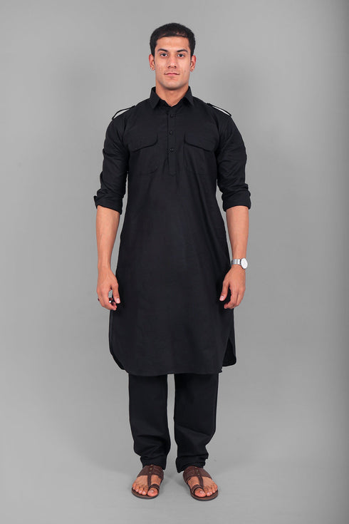 Veshbhoshaa Bluesaanchi Pathani Black Color Kurta With Trouser Pant