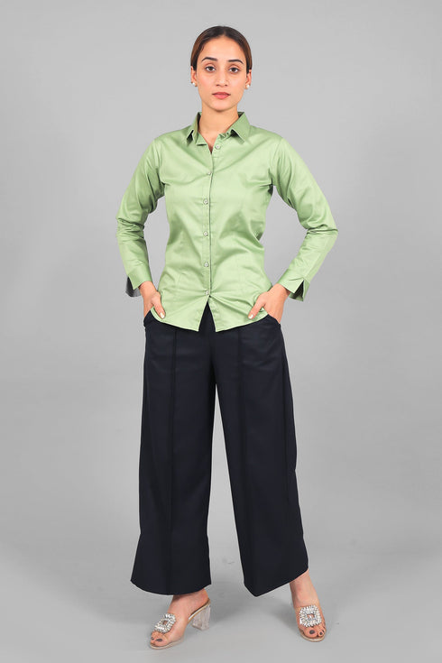 Veshbhoshaa Bluebird Women'S Light Green Satin Shirt