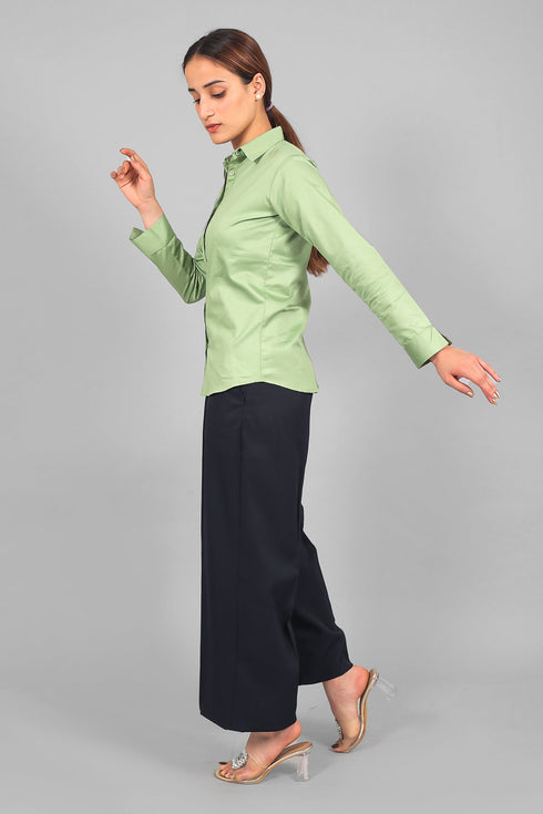 Veshbhoshaa Bluebird Women'S Light Green Satin Shirt