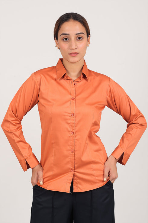 Veshbhoshaa Bluebird Women'S Orange Satin Shirt