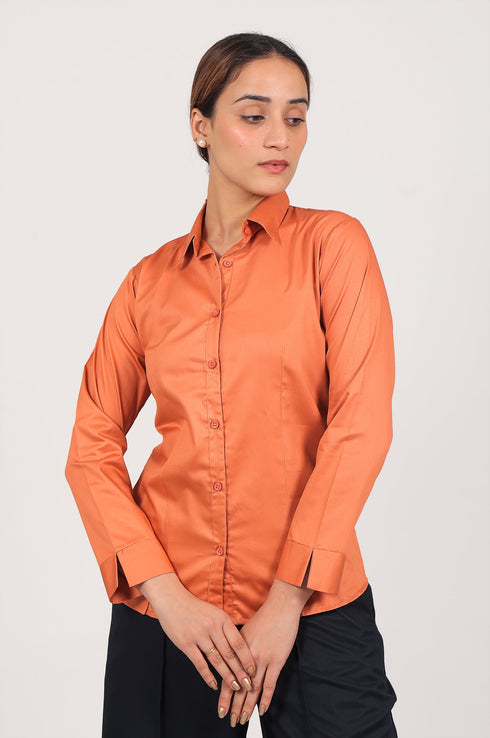 Veshbhoshaa Bluebird Women'S Orange Satin Shirt