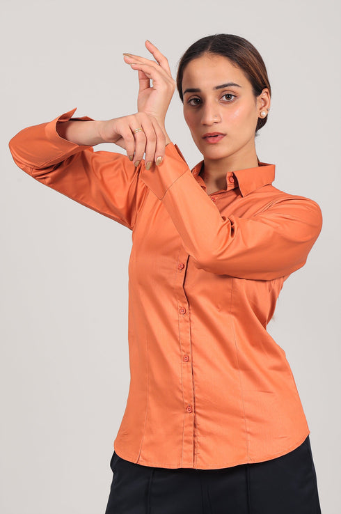 Veshbhoshaa Bluebird Women'S Orange Satin Shirt