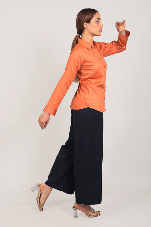 Veshbhoshaa Bluebird Women'S Orange Satin Shirt