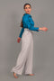 Veshbhoshaa Bluebird Women'S Linen Colour Bell Bottom Trouser