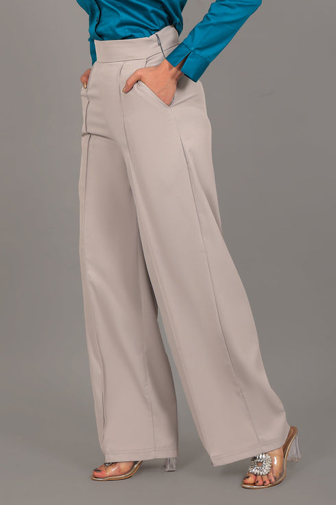 Veshbhoshaa Bluebird Women'S Linen Colour Bell Bottom Trouser