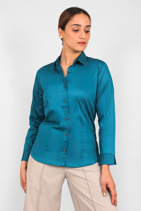 Veshbhoshaa Bluebird Women'S Blue Satin Shirt