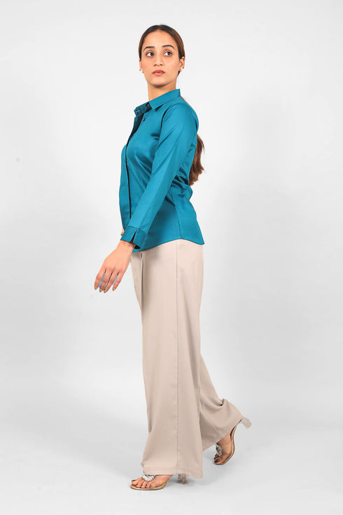 Veshbhoshaa Bluebird Women'S Blue Satin Shirt