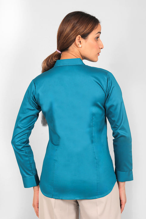 Veshbhoshaa Bluebird Women'S Blue Satin Shirt