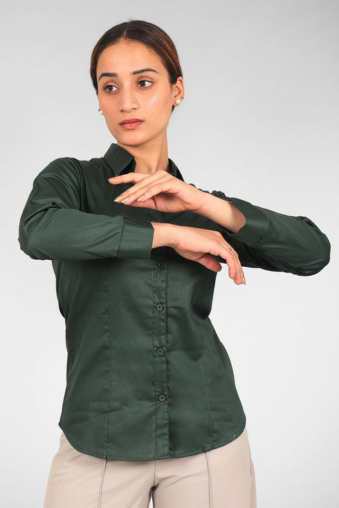 Veshbhoshaa Bluebird Women'S Dark Green Satin Shirt