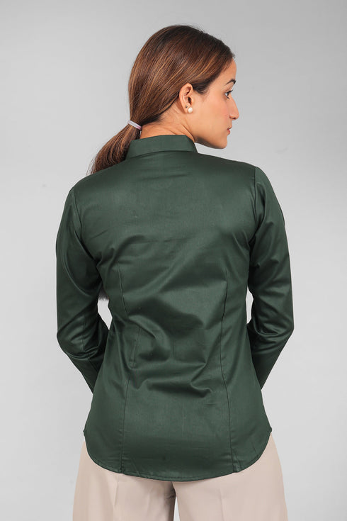 Veshbhoshaa Bluebird Women'S Dark Green Satin Shirt