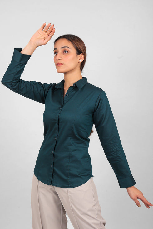 Veshbhoshaa Bluebird Women'S Dark Teal Satin Shirt