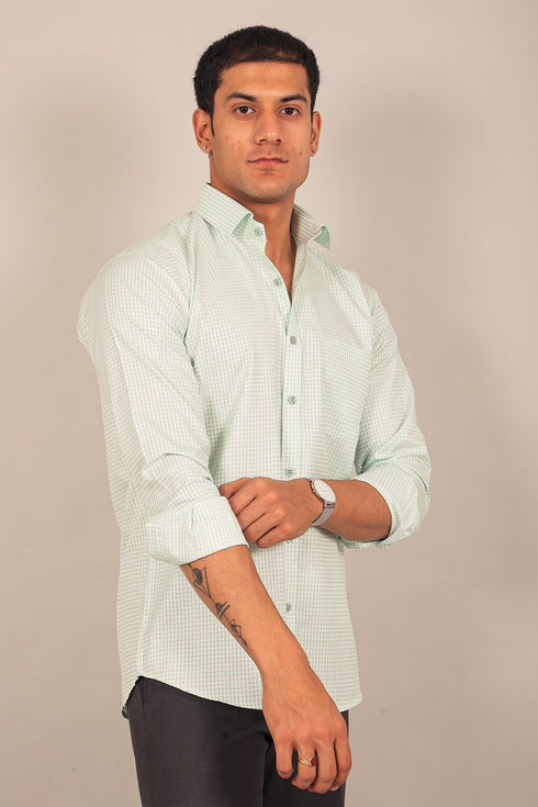 Veshbhoshaa Bluebird Men'S Light Green Check Shirt