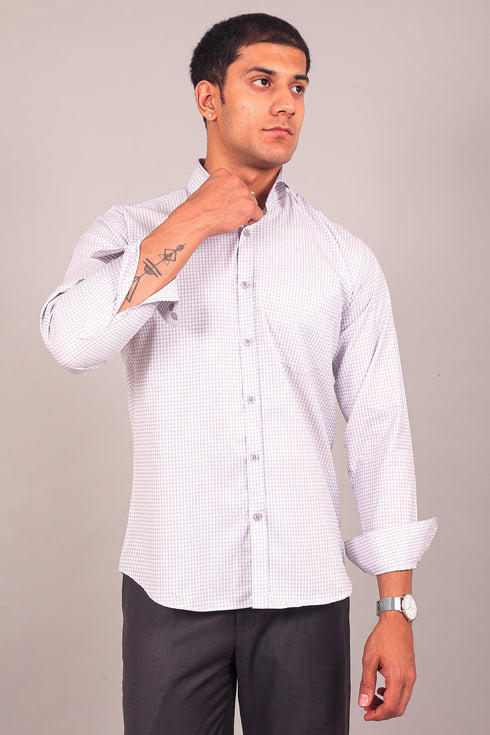 Veshbhoshaa Bluebird Men'S Light Slate Grey Check Shirt