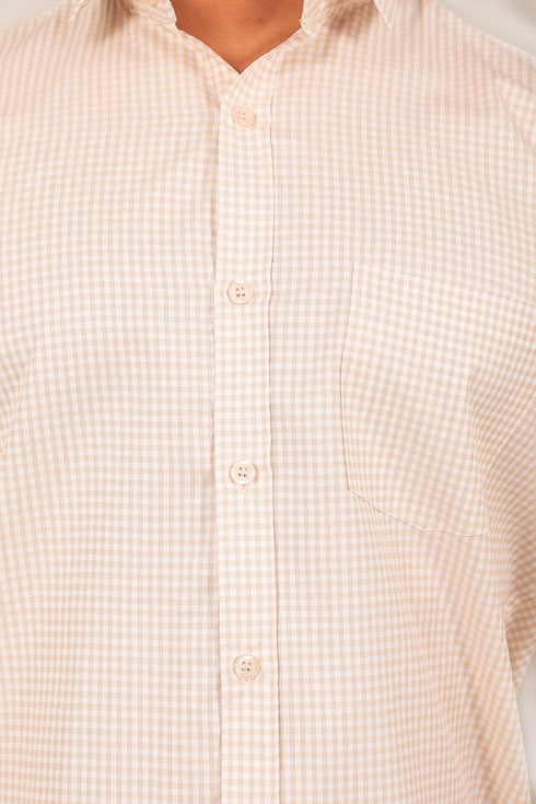 Veshbhoshaa Bluebird Men'S Light Brown Check Shirt
