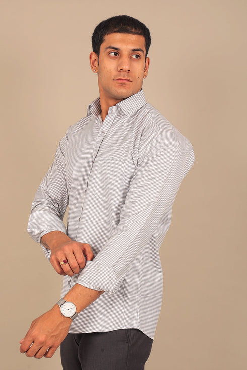 Veshbhoshaa Bluebird Men'S Light Grey Check Shirt
