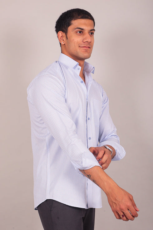 Veshbhoshaa Bluebird Men'S Light Blue Check Shirt