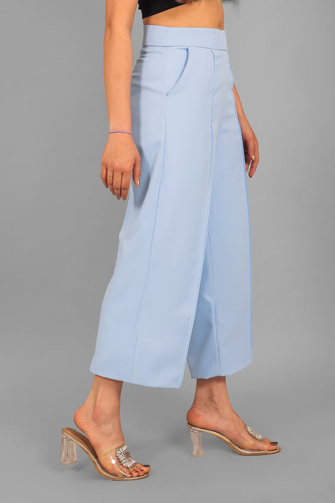 Veshbhoshaa Bluebird Women'S Sky Blue Short Bell Bottom Trouser