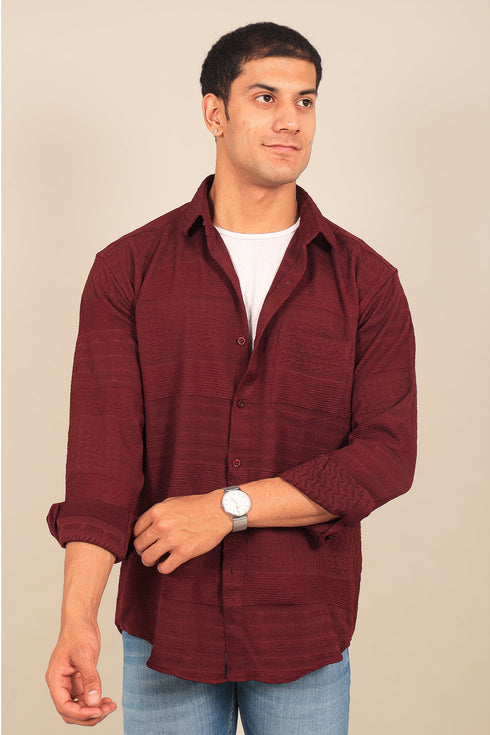 Veshbhoshaa Bluebird Men'S Maroon Knitted Jacquard Shirt
