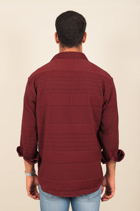 Veshbhoshaa Bluebird Men'S Maroon Knitted Jacquard Shirt