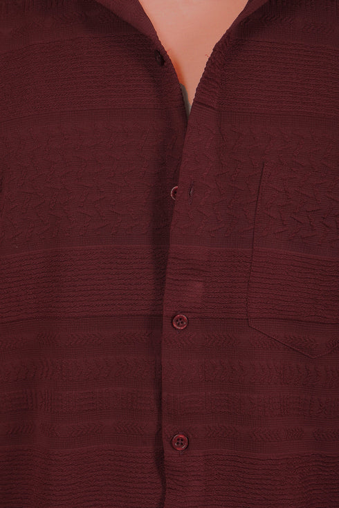 Veshbhoshaa Bluebird Men'S Maroon Knitted Jacquard Shirt