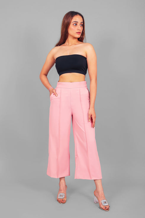 Veshbhoshaa Bluebird Women'S Baby Pink Short Bell Bottom Trouser