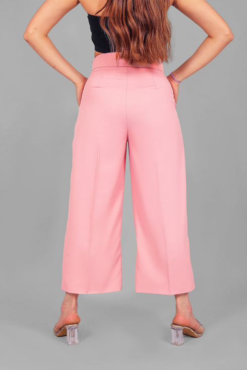 Veshbhoshaa Bluebird Women'S Baby Pink Short Bell Bottom Trouser