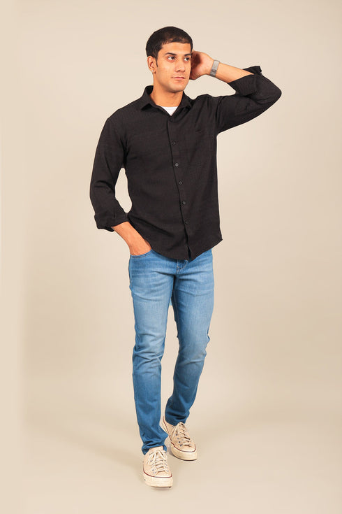 Veshbhoshaa Bluebird Men'S Black Knitted Jacquard Shirt