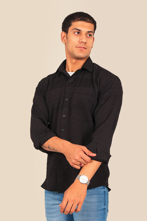 Veshbhoshaa Bluebird Men'S Black Knitted Jacquard Shirt
