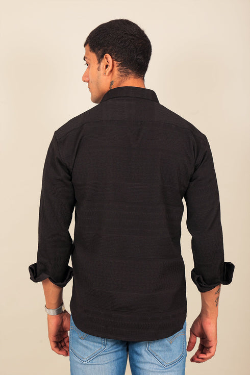 Veshbhoshaa Bluebird Men'S Black Knitted Jacquard Shirt