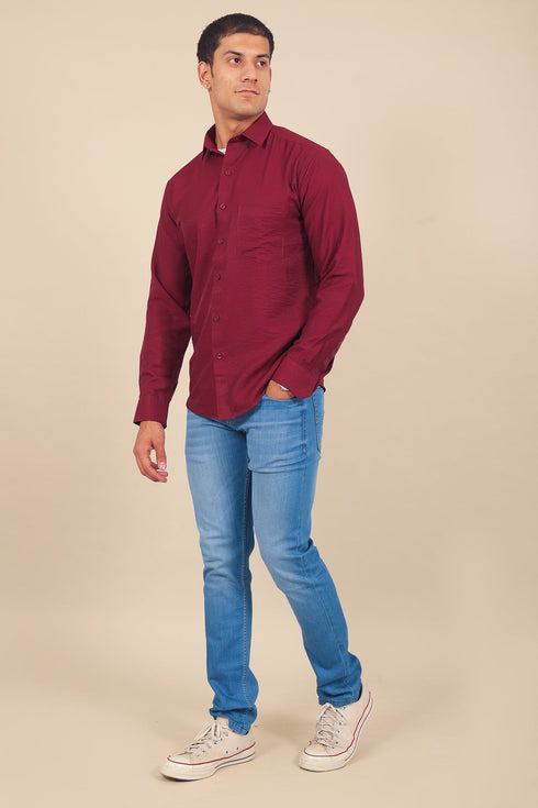 Veshbhoshaa Bluebird Men'S Maroon Knitted Plain Shirt