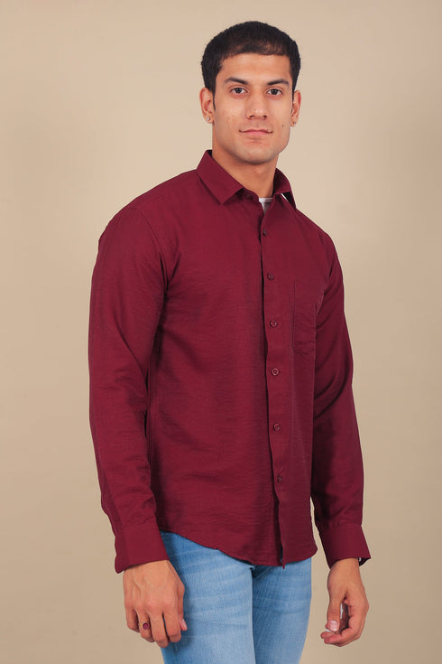 Veshbhoshaa Bluebird Men'S Maroon Knitted Plain Shirt