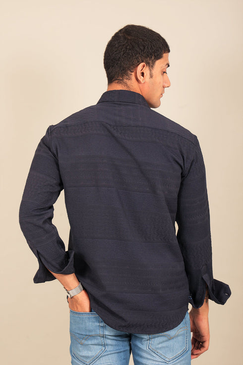 Veshbhoshaa Bluebird Men'S Navy Blue Knitted Jacquard Shirt