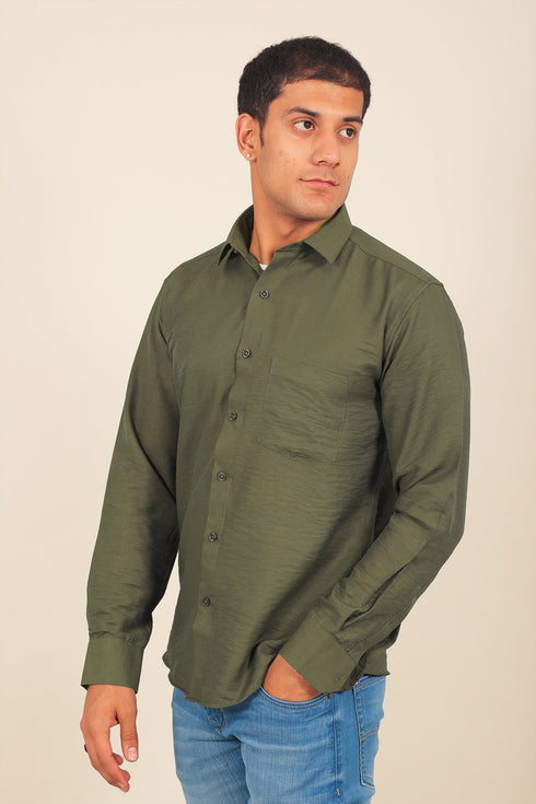 Veshbhoshaa Bluebird Men'S Olive Knitted Plain Shirt