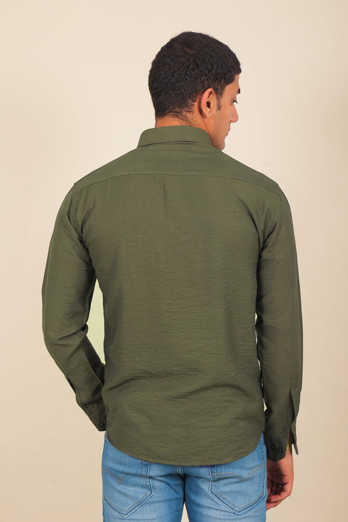 Veshbhoshaa Bluebird Men'S Olive Knitted Plain Shirt