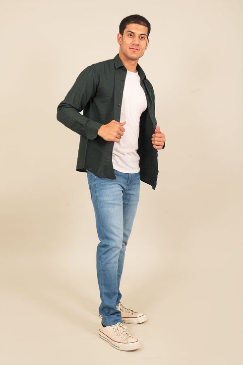 Veshbhoshaa Bluebird Men'S Dark Green Knitted Plain Shirt