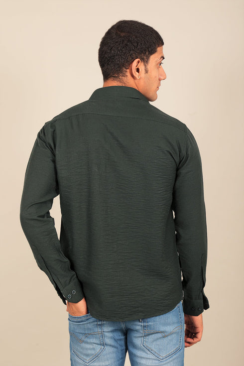 Veshbhoshaa Bluebird Men'S Dark Green Knitted Plain Shirt