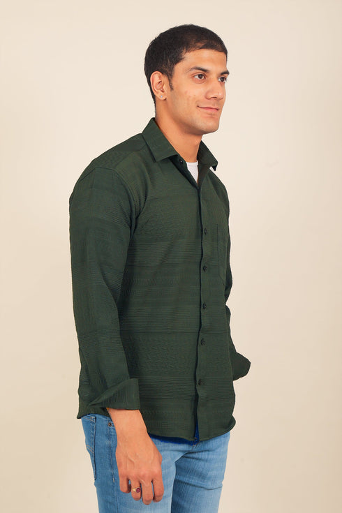 Veshbhoshaa Bluebird Men'S Dark Green Knitted Jacquard Shirt